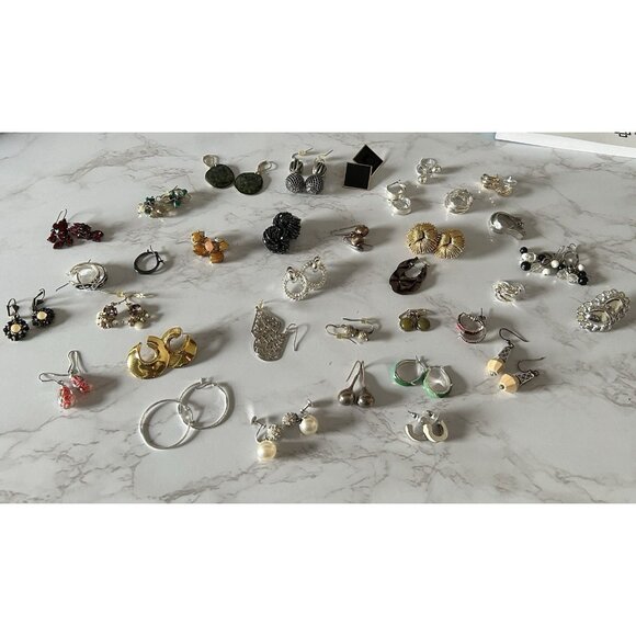 Mix Group Lot 35 Pairs Pierced Earring Set All Styles, Hoops, Studs, Drop, Gold - Picture 1 of 9